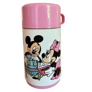 Vintage Disney Mickey and Minnie Mouse Thermos White Pink Back to School 8 OZ
